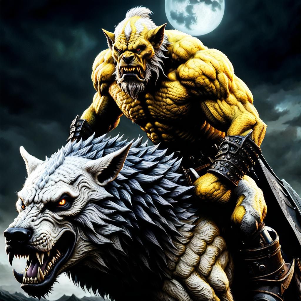 Orc Warlord Riding Dire Wolf