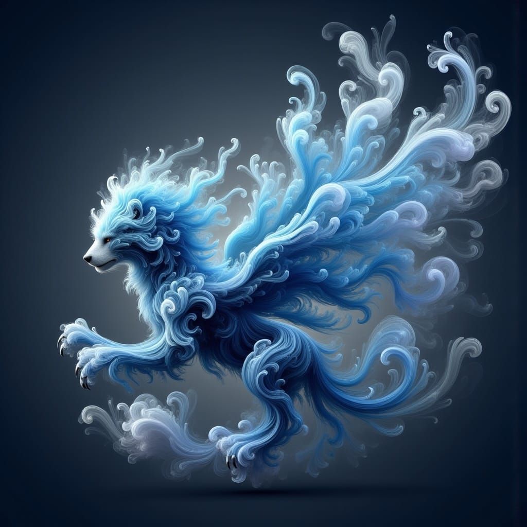 Blue Bear Dream Creature with Ethereal Wings