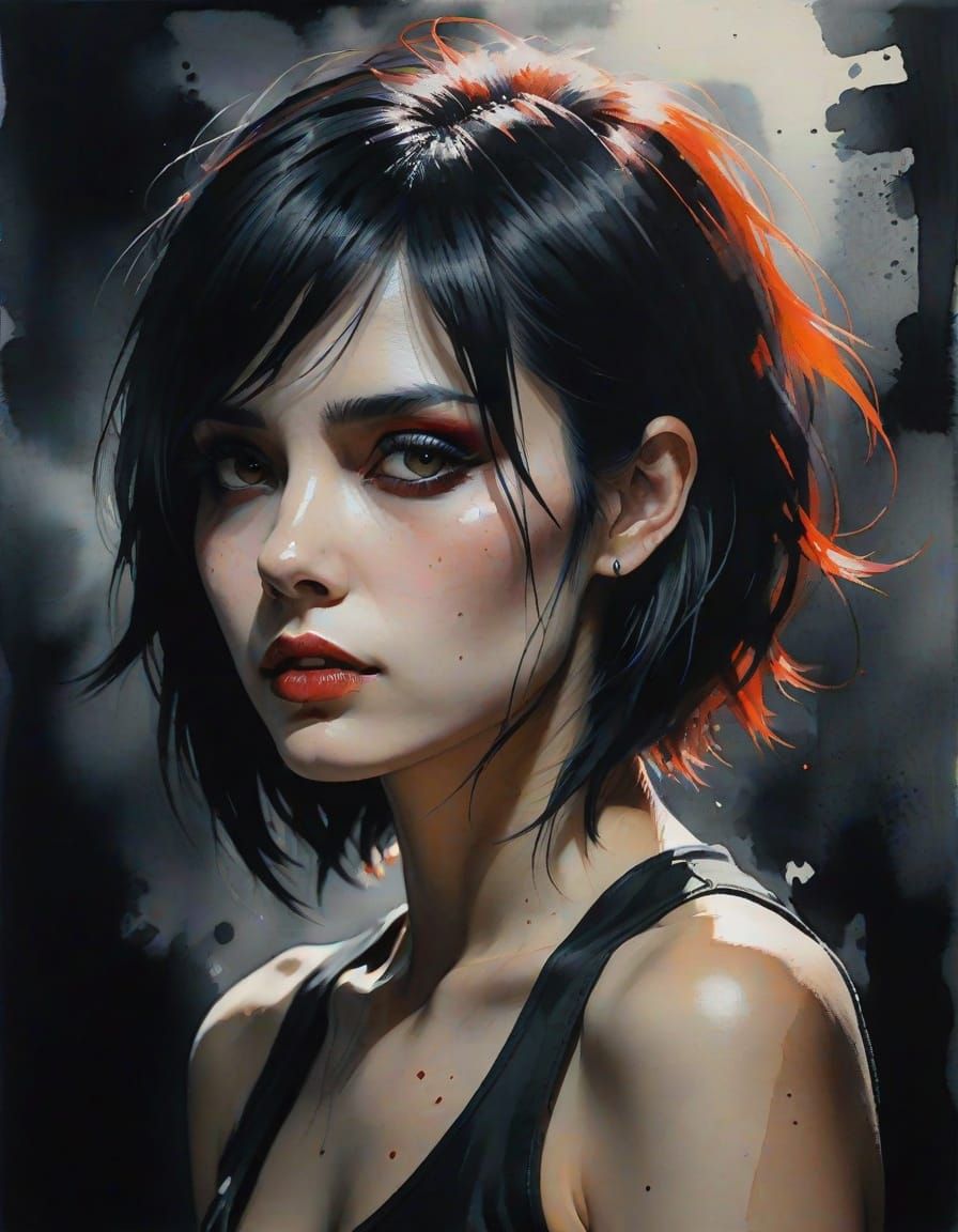 Dark EMO Goddess in Watercolor