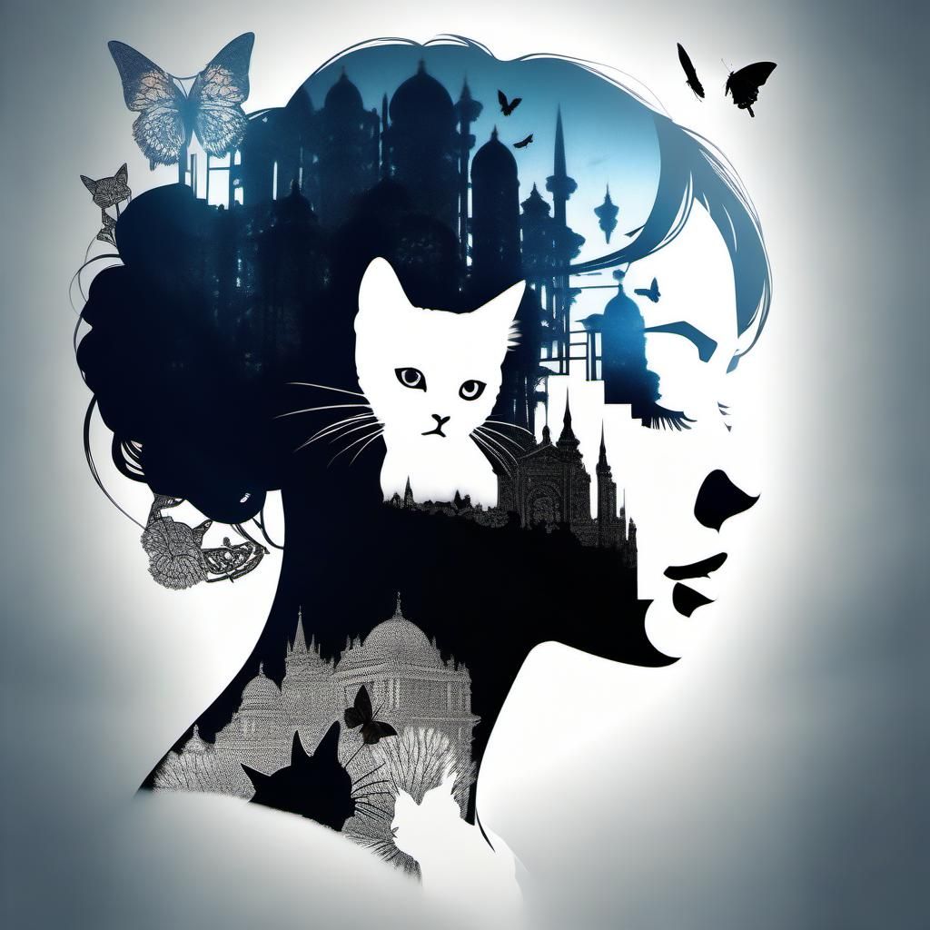 Woman's Silhouette Contemplating Kitten: Digital Matte Paint...