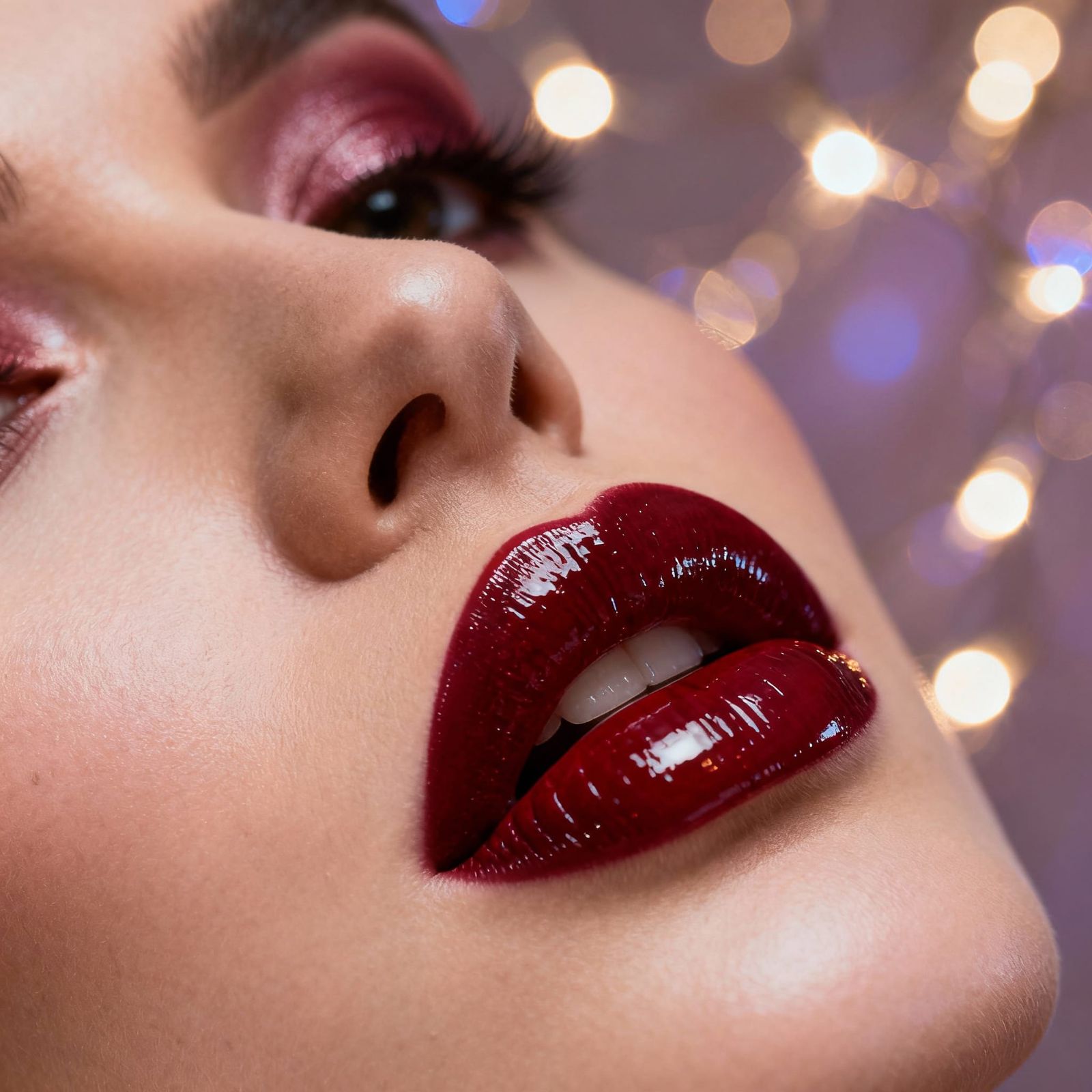 Hyperrealistic Woman's Portrait with Crimson Lips