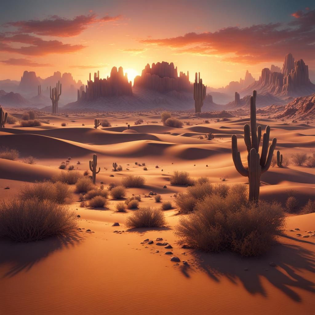 Fantastical Desert Sunrise in Detailed Matte Painting