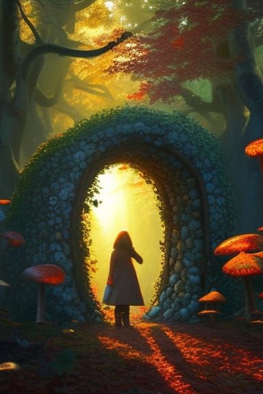 Fairycore Mushroom Portal in Autumnal Forest