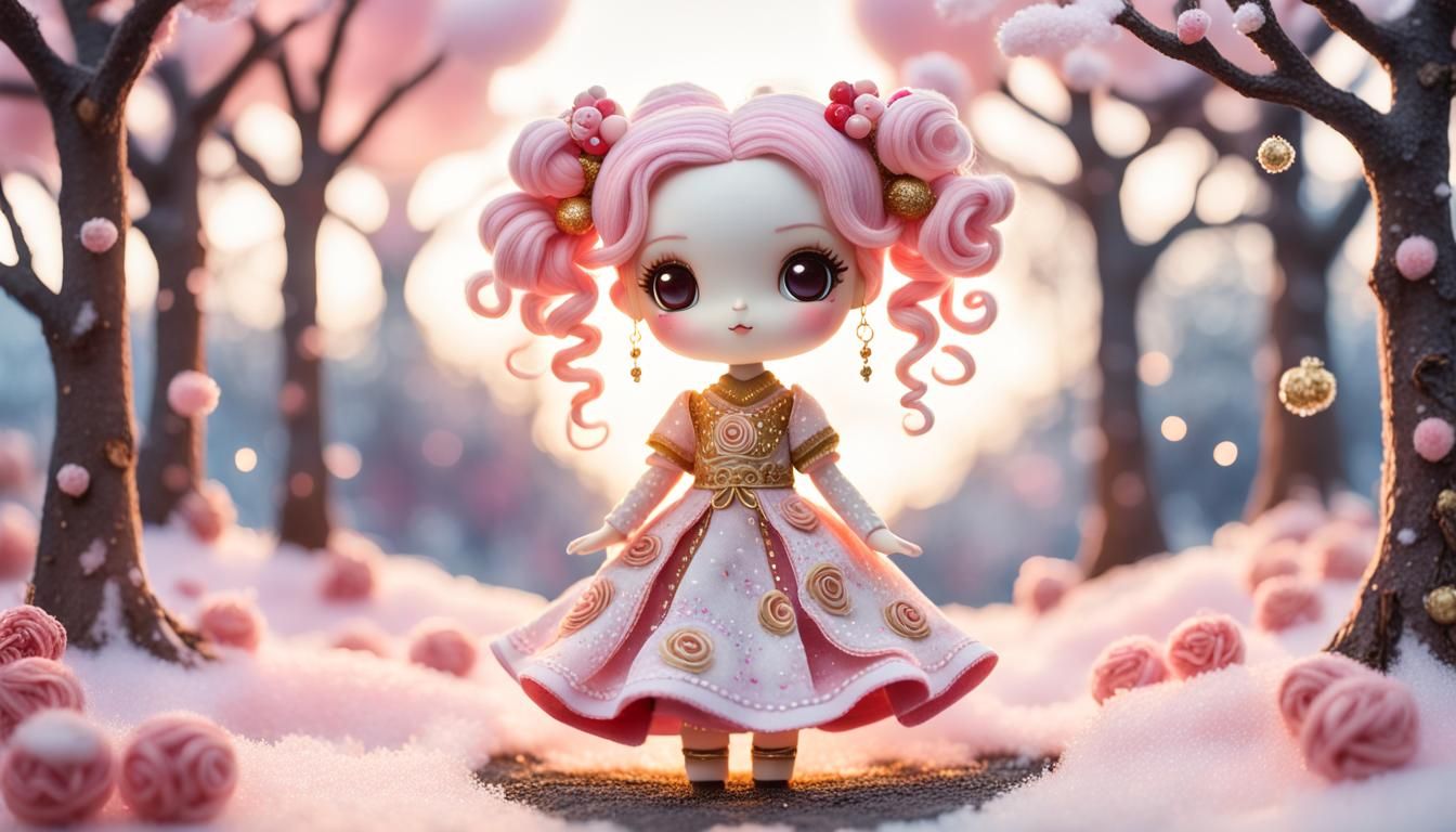 Chibi Doll in Spring Landscape Storybook Illustration