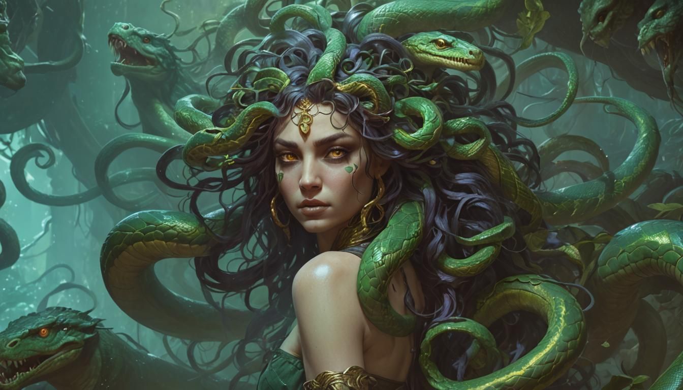 Medusa with Snakes: Dark Fantasy Art in 8K