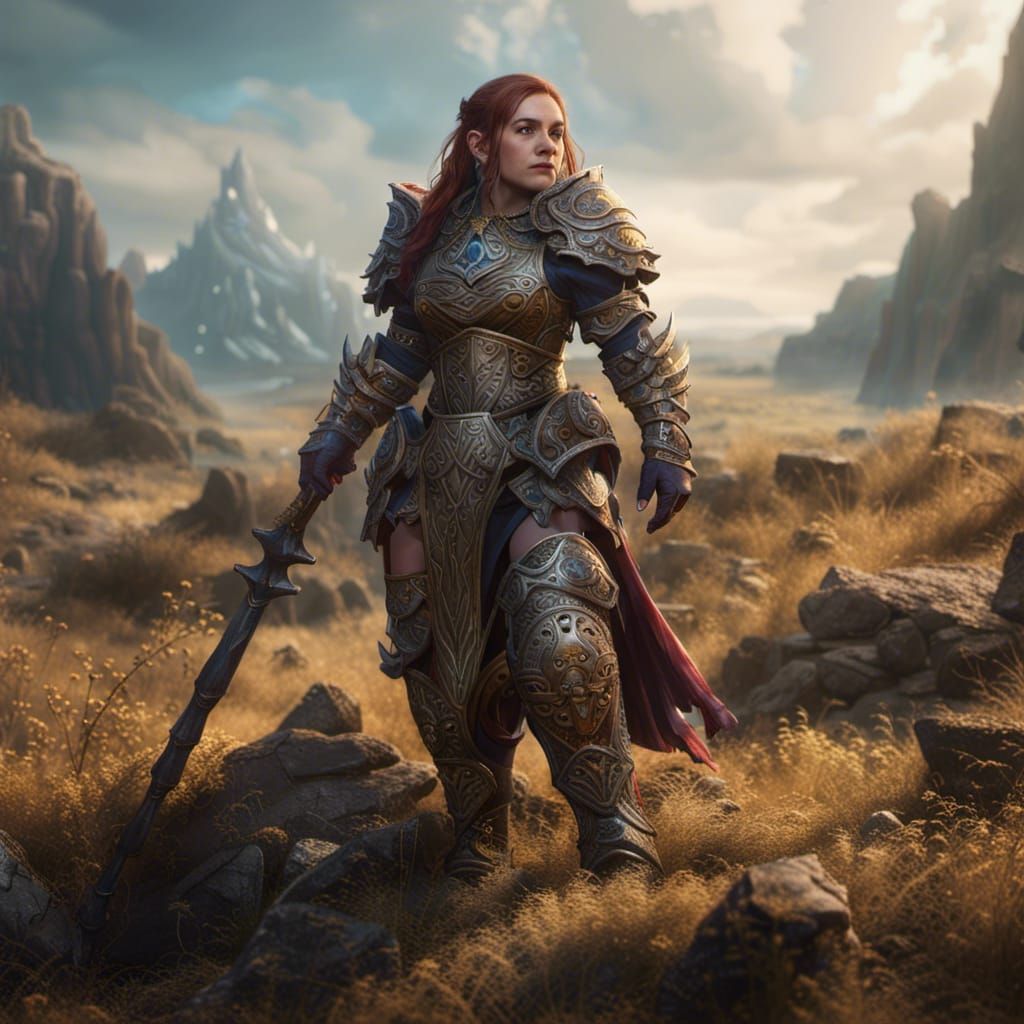 Armored Dwarf Priestess in Detailed Matte Painting