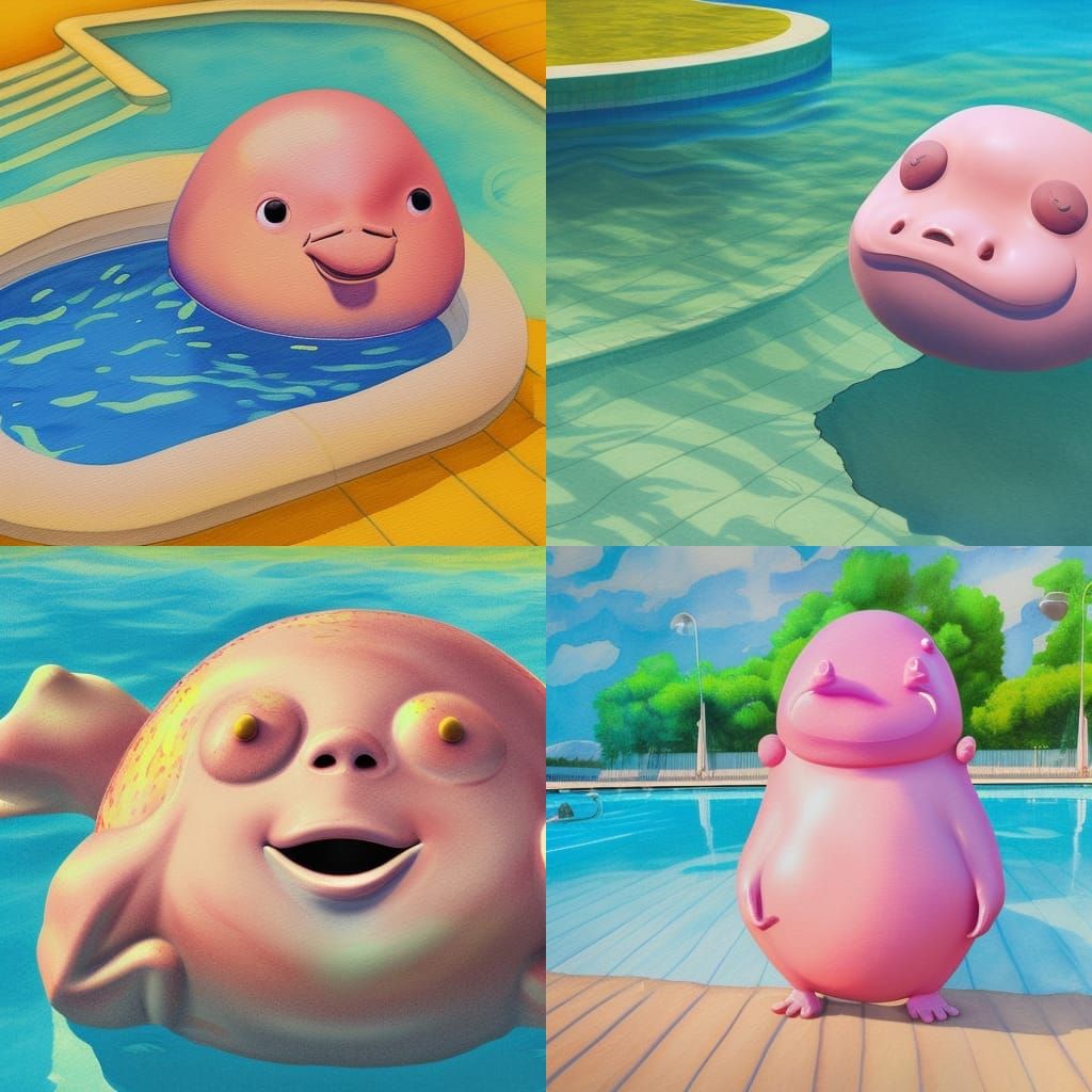 Blobfish in Bathing Suit: Watercolor Storybook Illustration