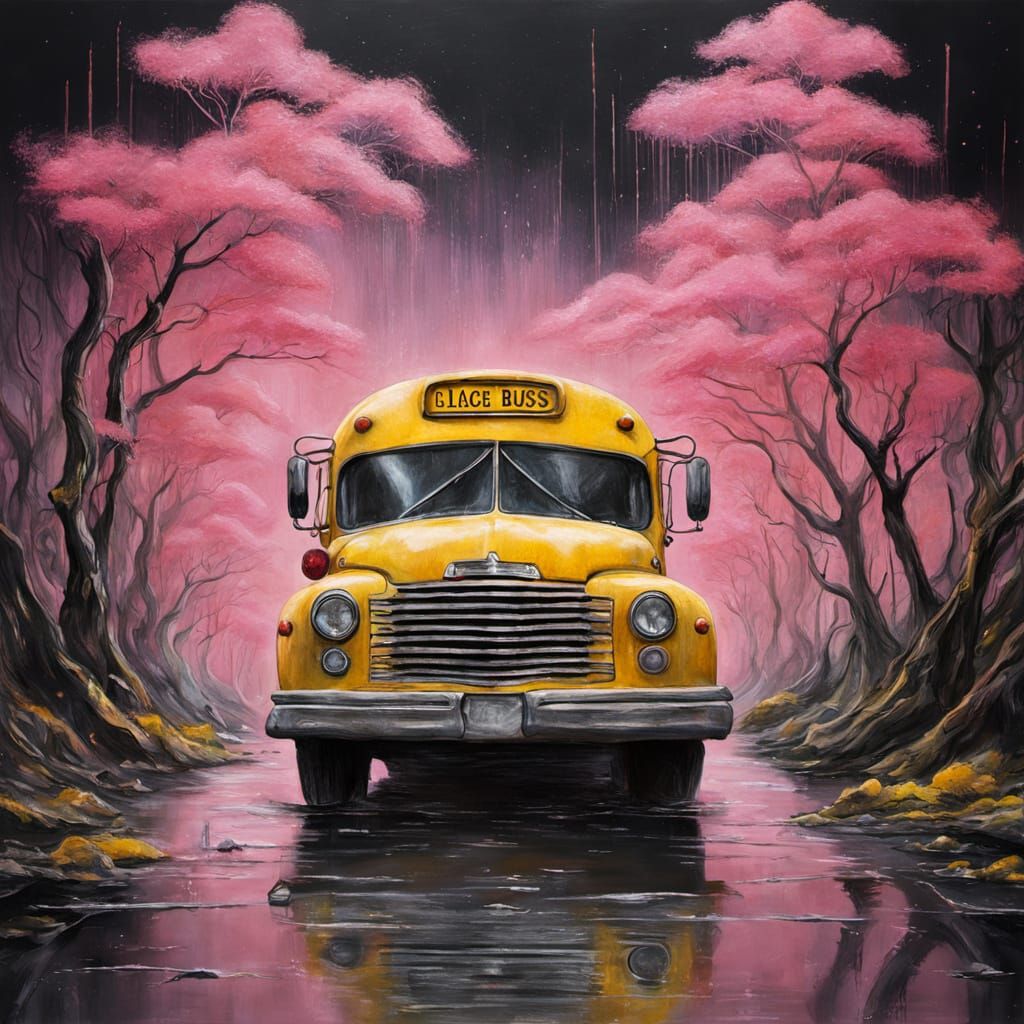 Surreal Log Cabin School in Cyberpunk Style