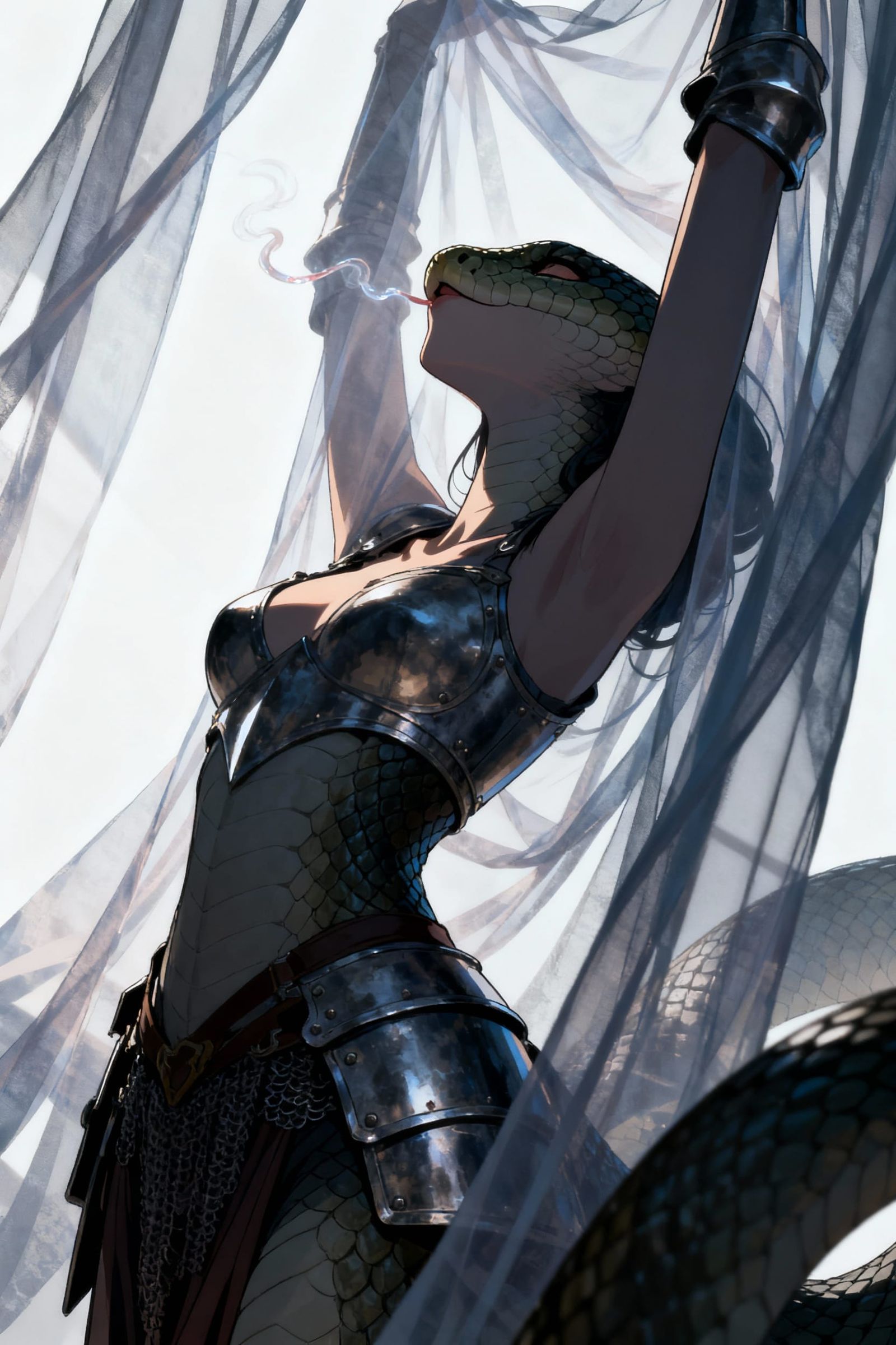 Anime Serpent Woman in Armour with Backlighting