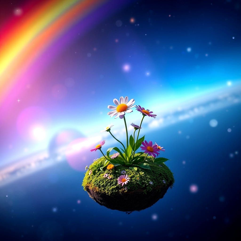 Rainbow Galaxy Flower Garden in Space