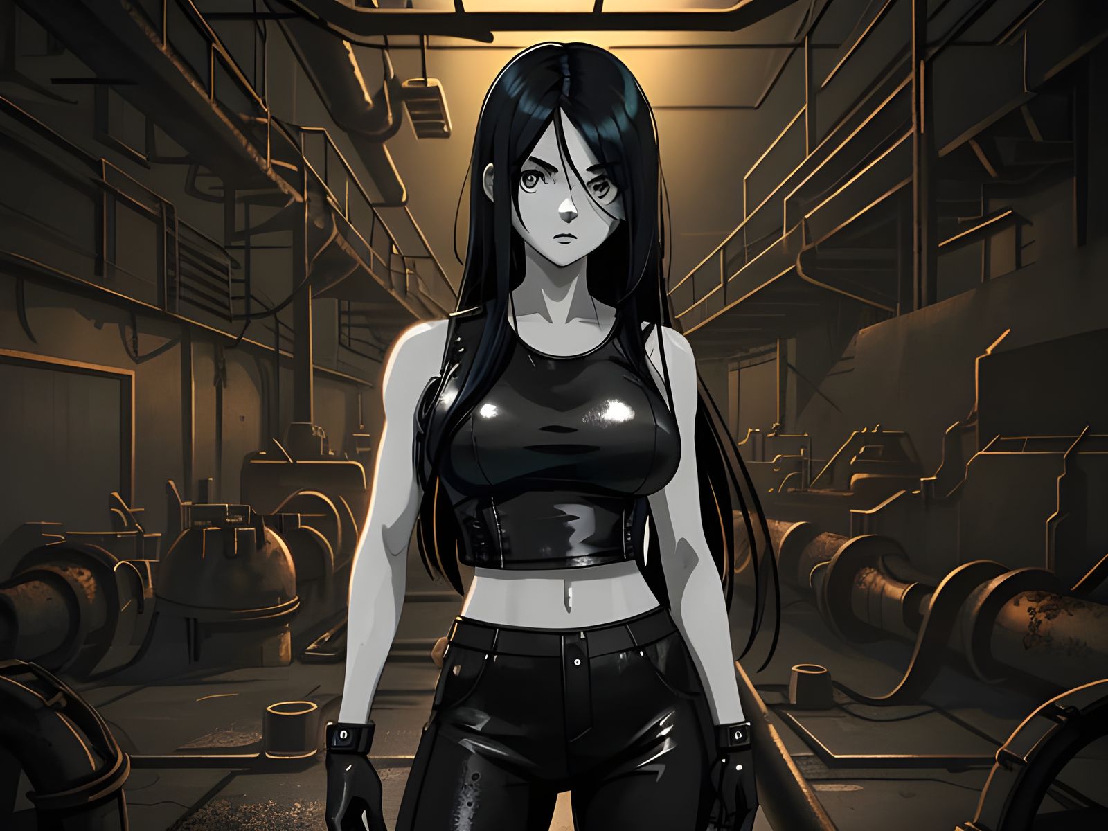 Pale Girl with Robot Arms in Industrial Surrealism