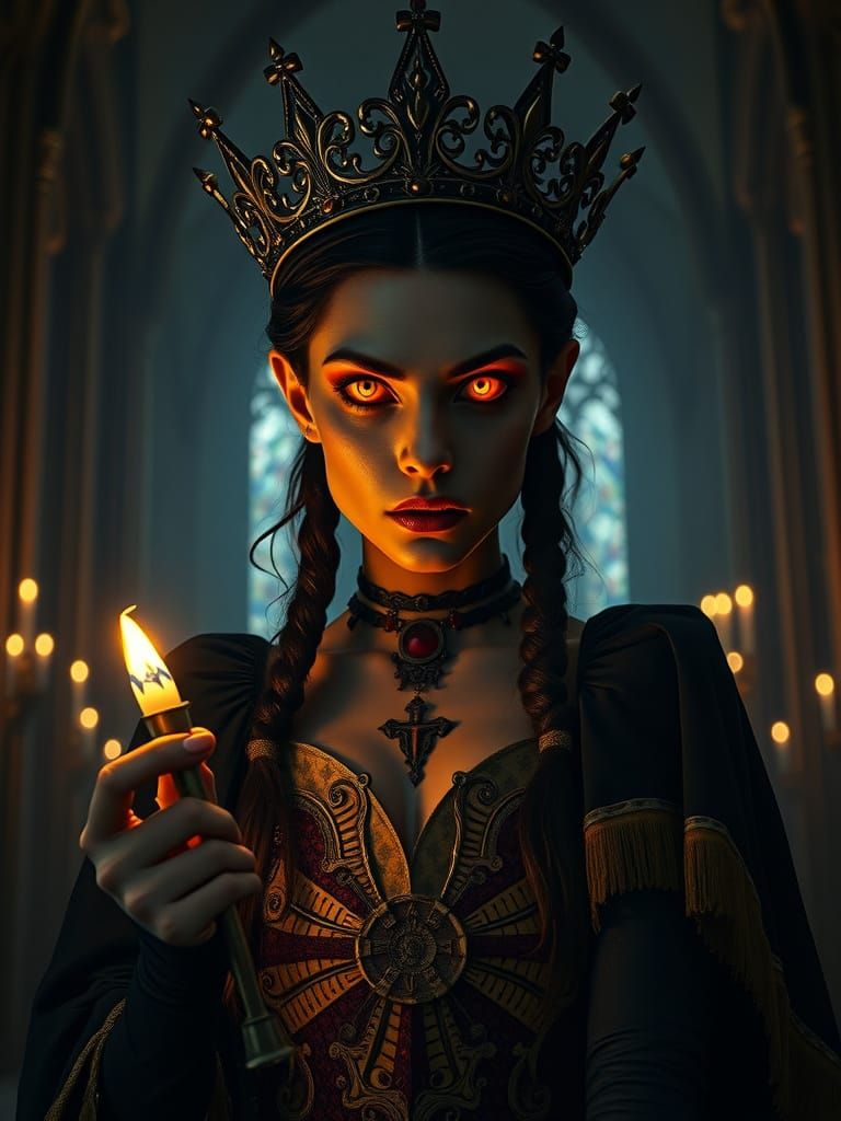 Vampire Queen in Gothic Cathedral: Hyperrealistic Art