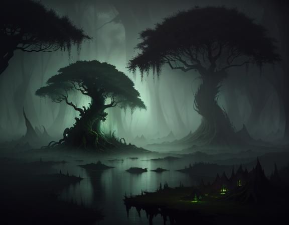 Bullywug in Misty Bayou: Dark Fantasy Illustration