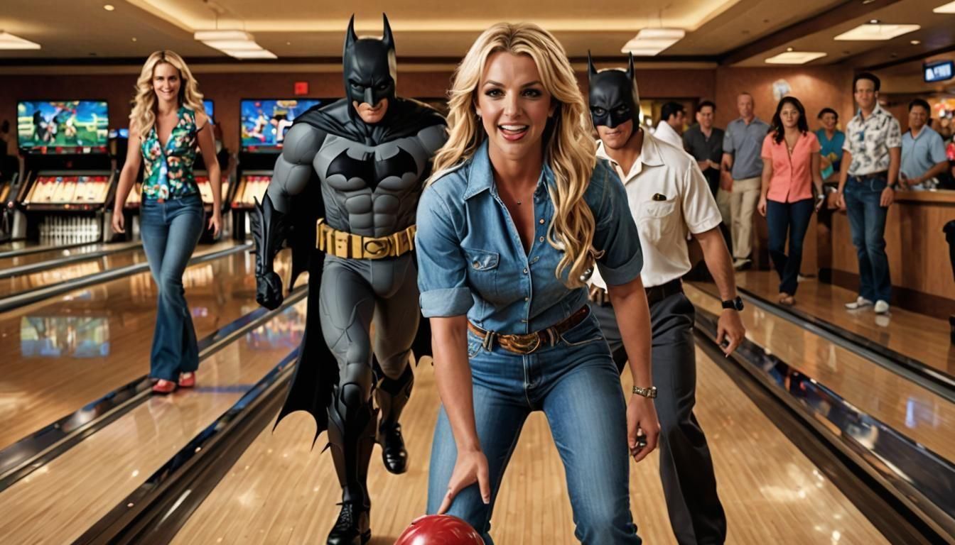 Brit and Batman out on a bowling night!