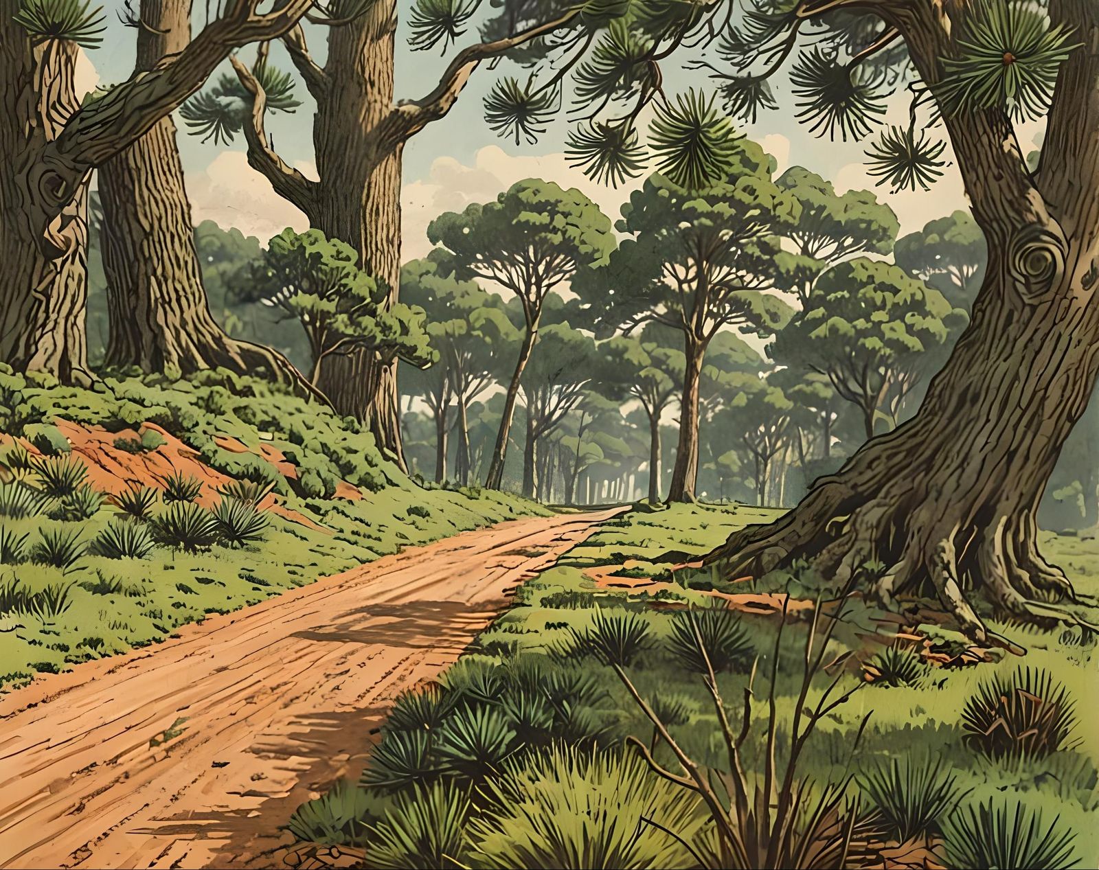 Dirt Road Curves into Paraná Pine Forest