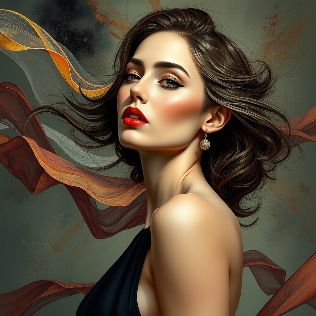 Elegant Woman Blurs with Enchanting Textures in Dreamlike Sc...