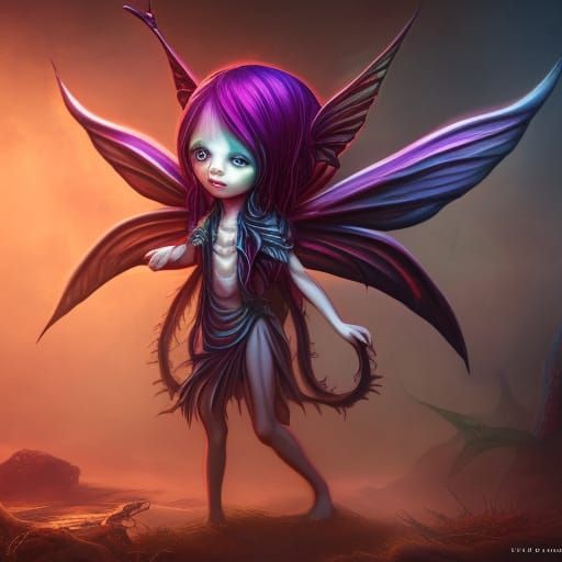 Demonic Eldritch Chibi Fairy in Detailed Matte Painting