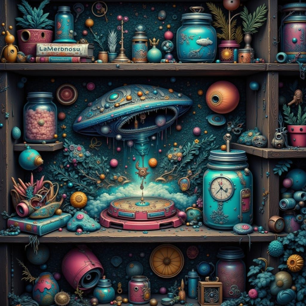 Futurepunk Night Cityscape with Spaceship