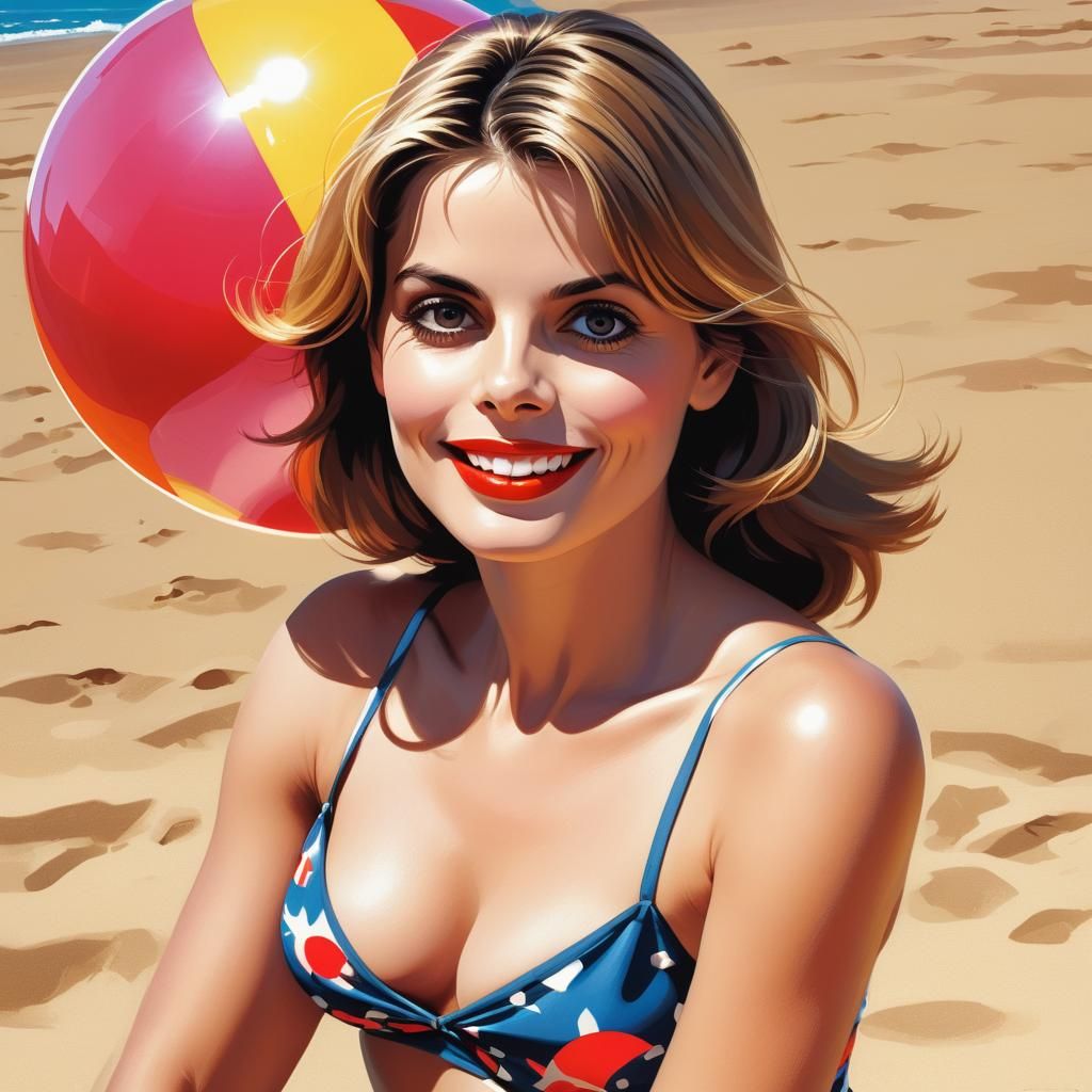 Sunny Beach Pin-Up Portrait in Comic Book Art Style