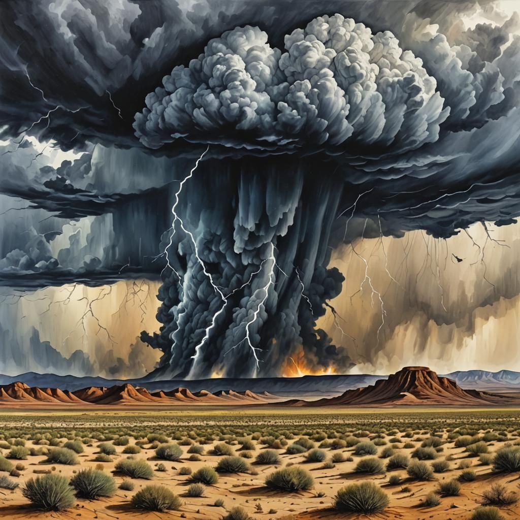 Desert Thunderstorm in Mixed Media Art