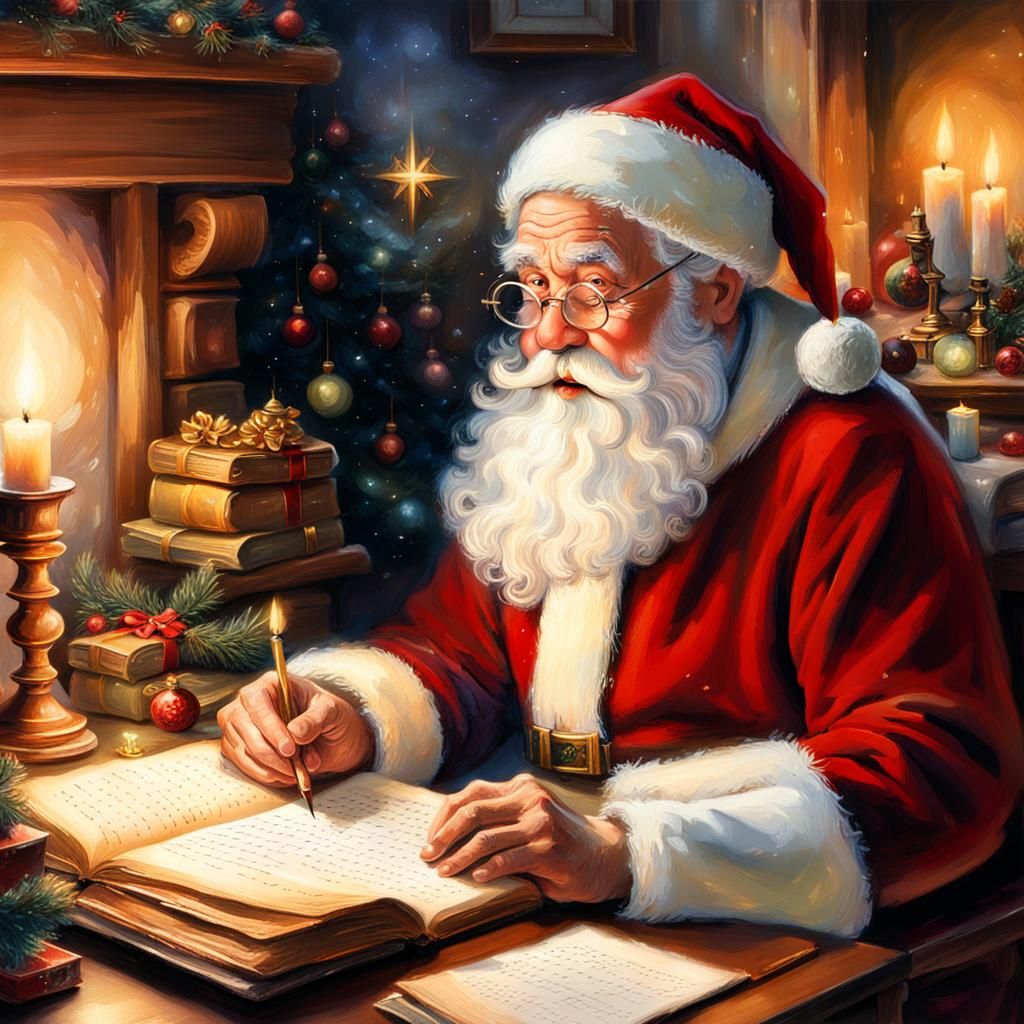 Cozy Fantasy Portrait of Father Christmas in Warm Candleligh...