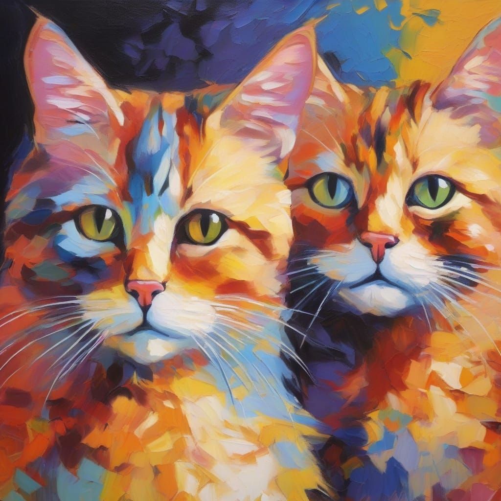 Rainbow Cats in Expressionist Fauvist Style