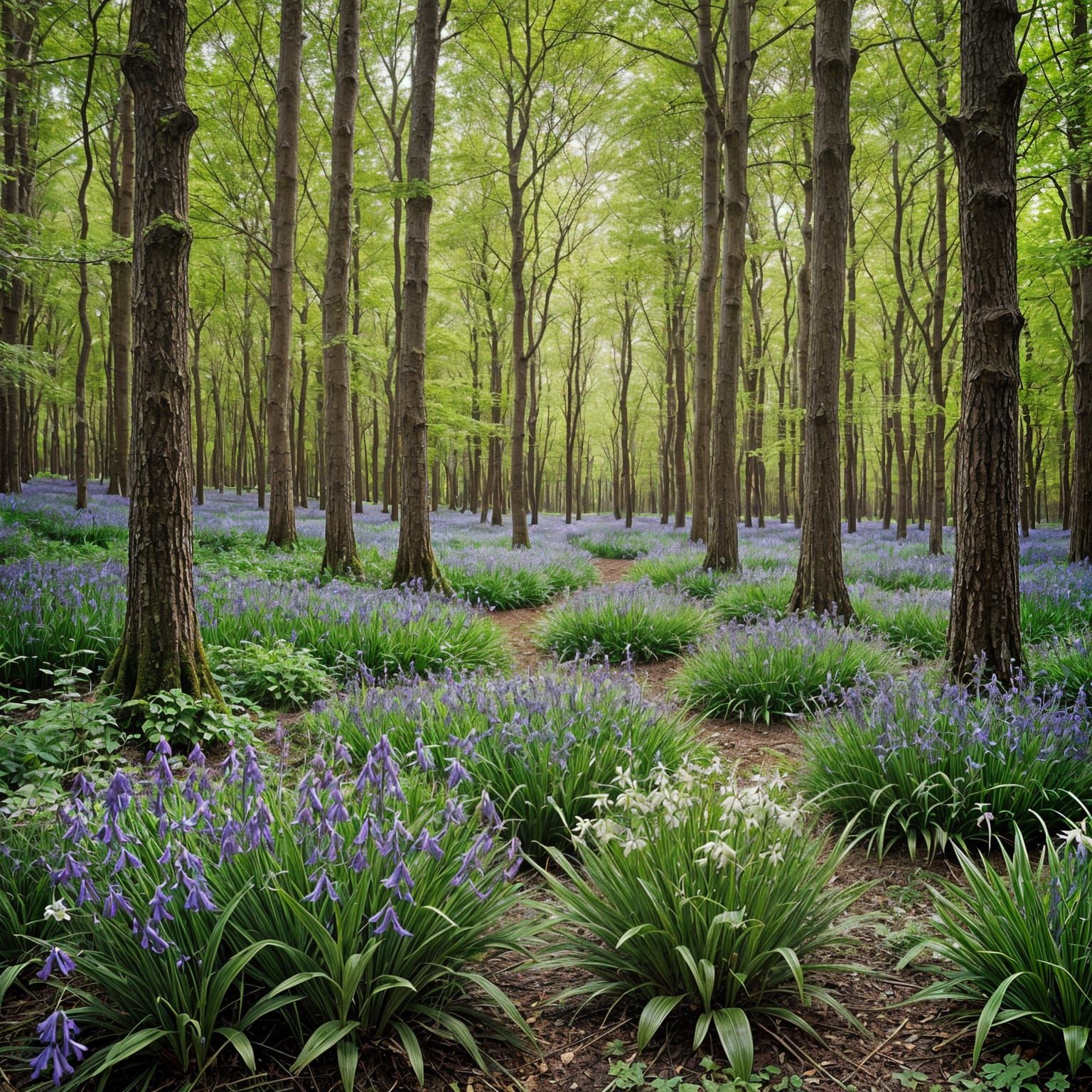 Blooming Springtime Forest in Vibrant Shades