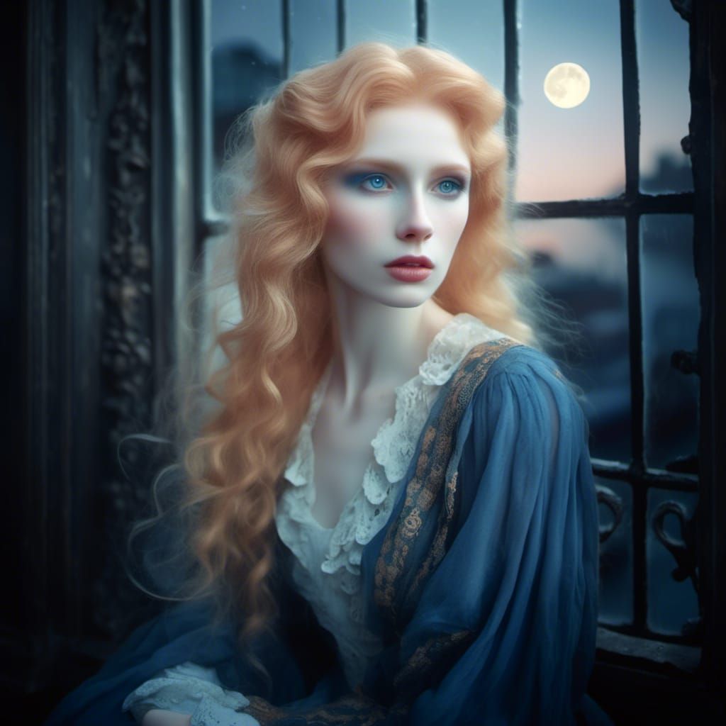 Albino Woman in Moonlight, Romanticism Style