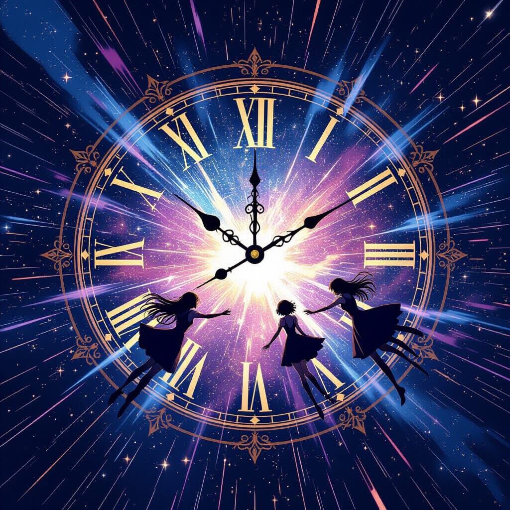 Shattering Clock Time Nebula Anime Art