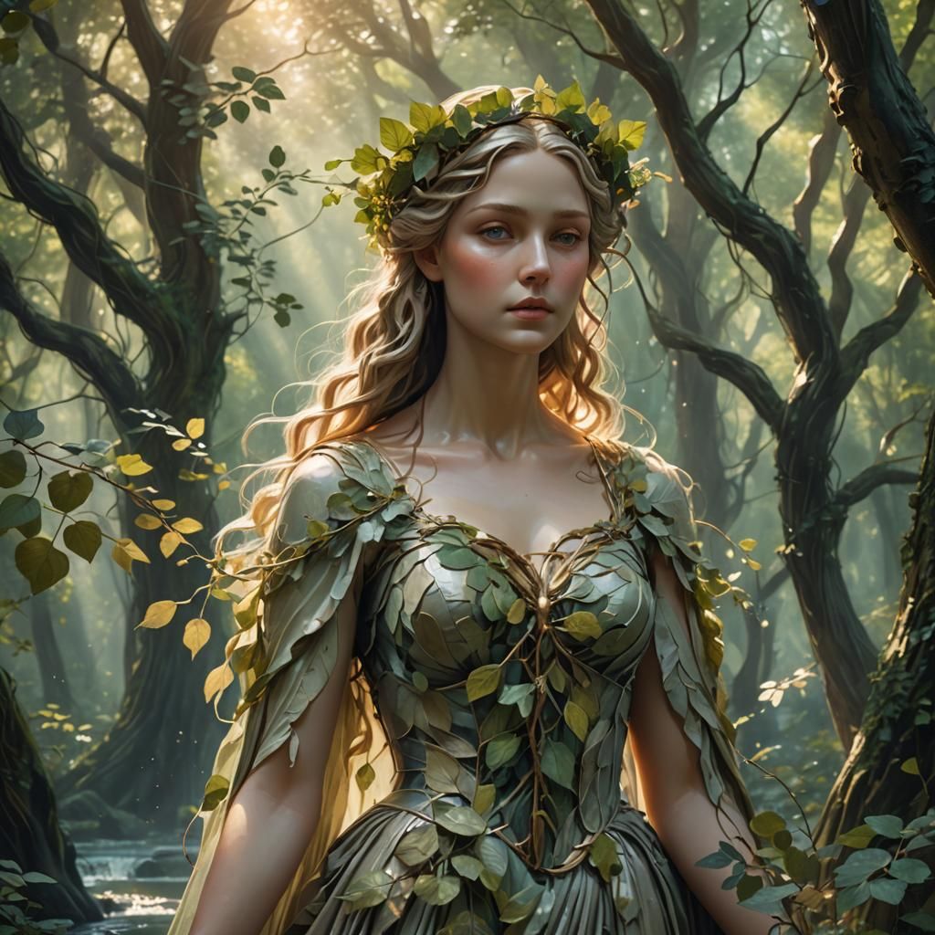 Goddess in Forest: Neoclassical Art in Earthy Tones