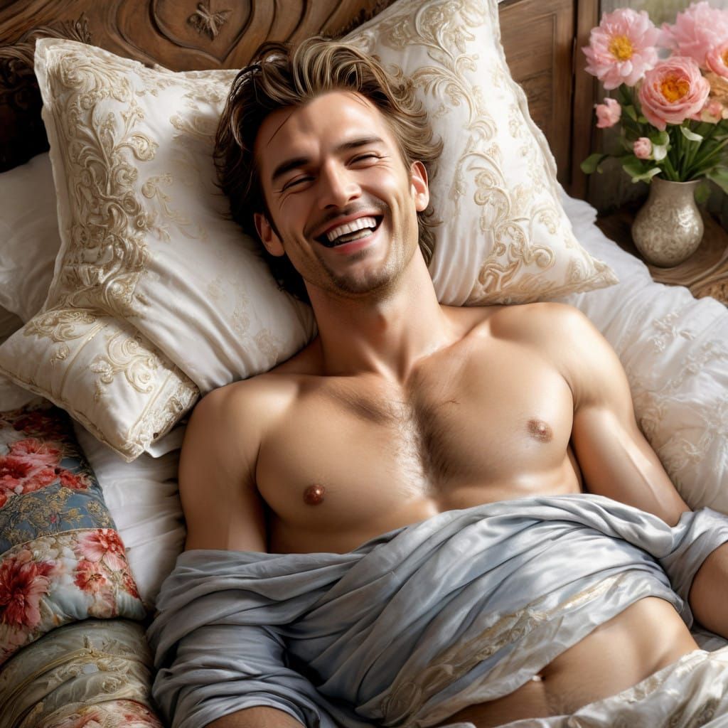 Dreamy Fantasy Figure Reclines in Opulent Bedding