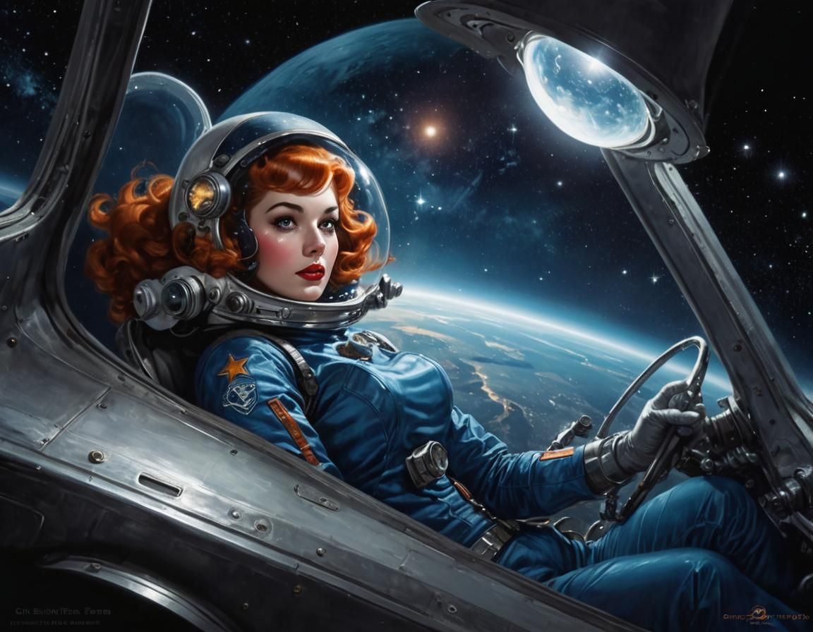 Retro Sci-Fi Space Girl in Vargas Style