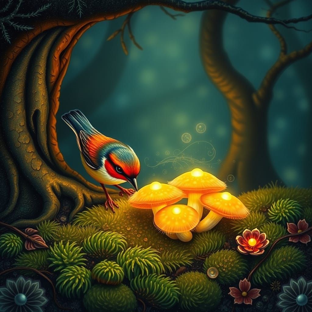 Vibrant Finch in Ottoman Miniature Style