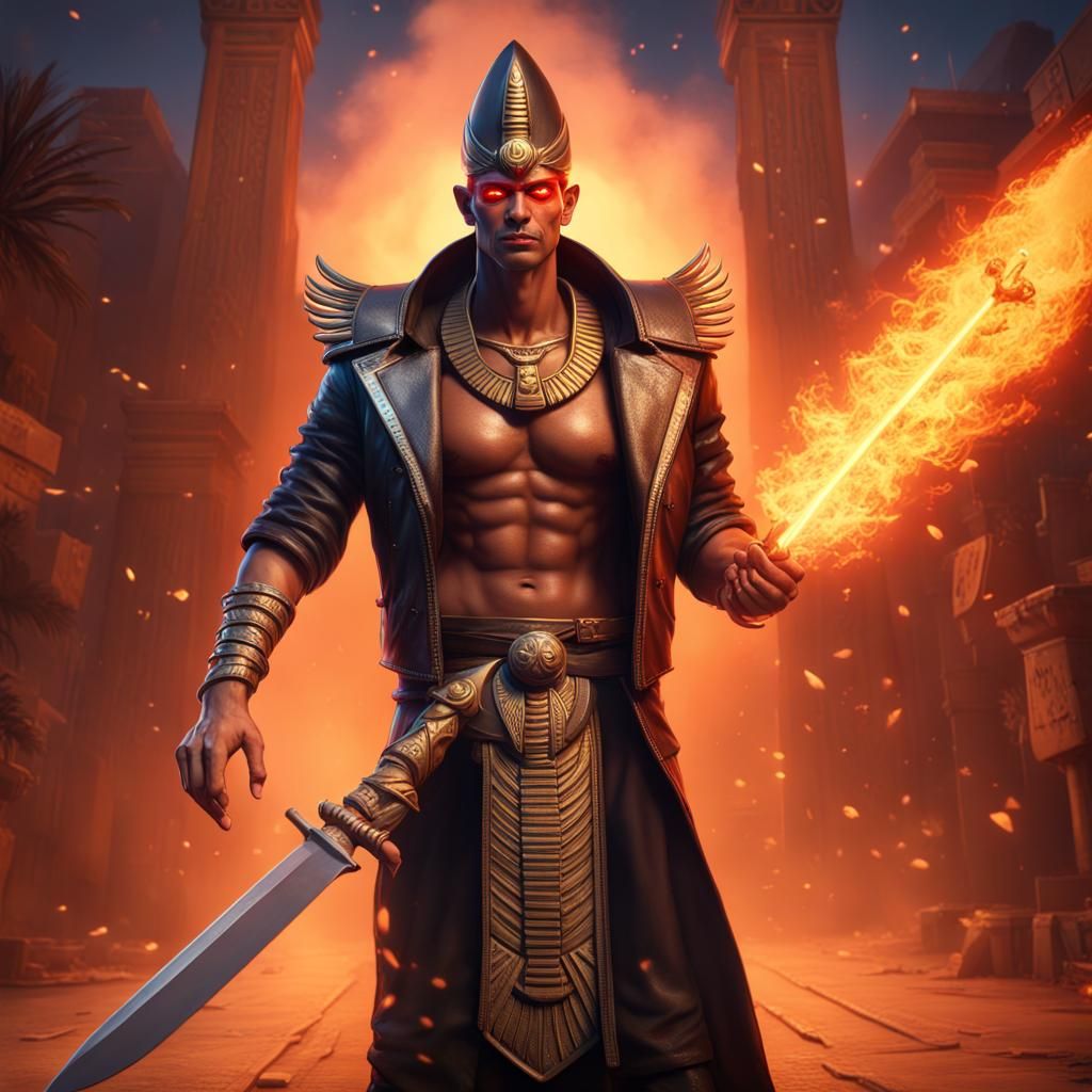Fiery Egyptian God with Laser Eyes, Matte Painting