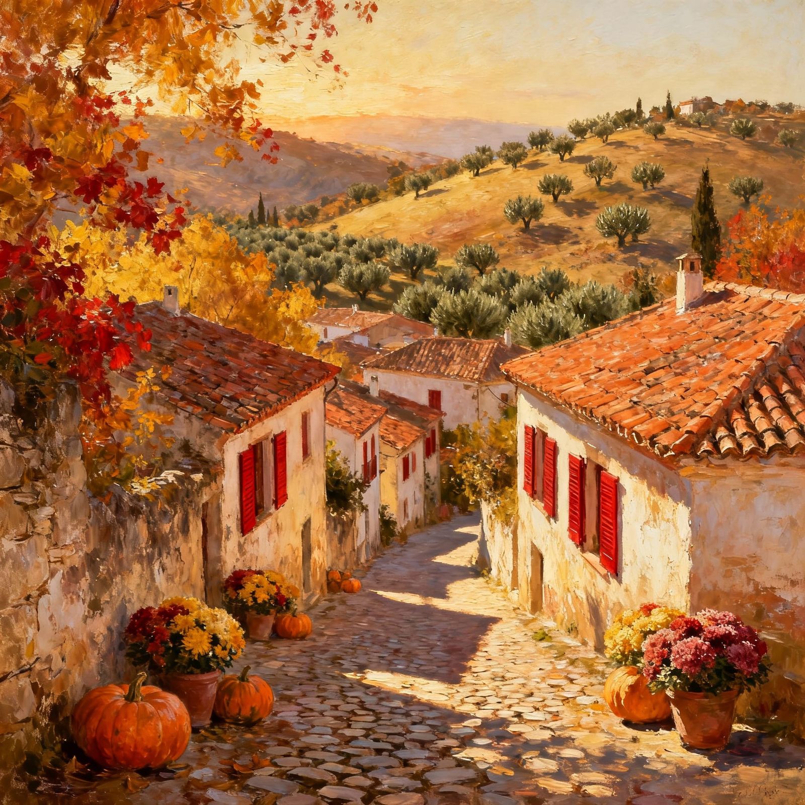 Andalusian Village Autumn Landscape Painting