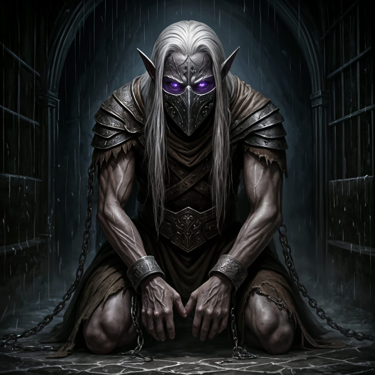 Emaciated Dark Elf in Dungeon Cell