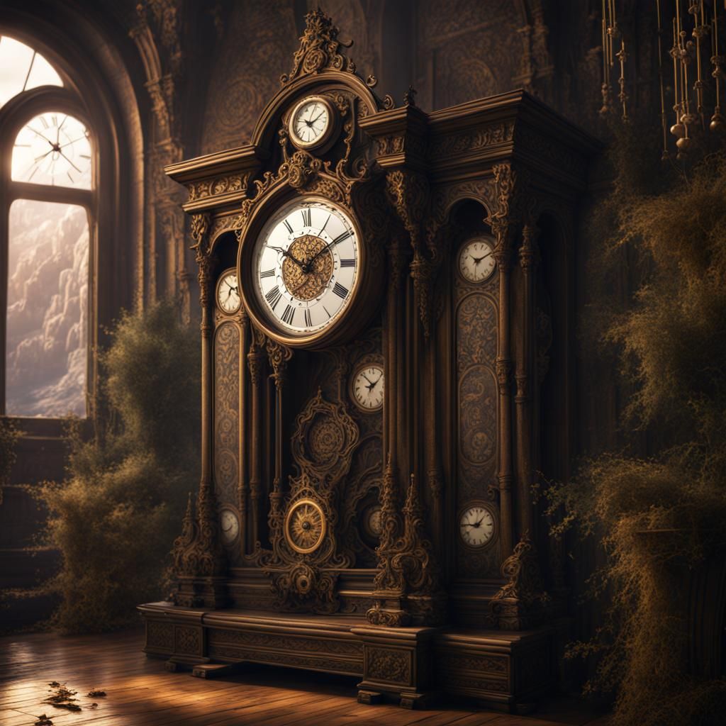 Fantastical Clocks in Detailed Matte Painting Style