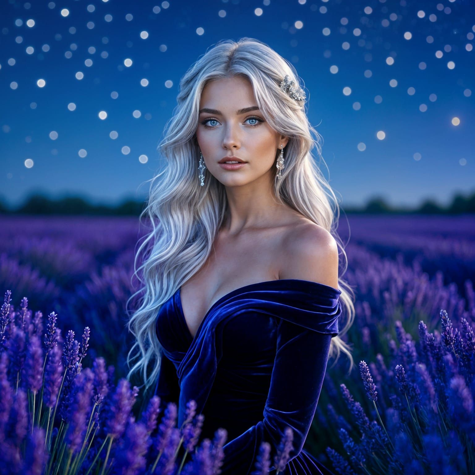 Ethereal Woman in Lavender Field: Artgerm & Mucha Style