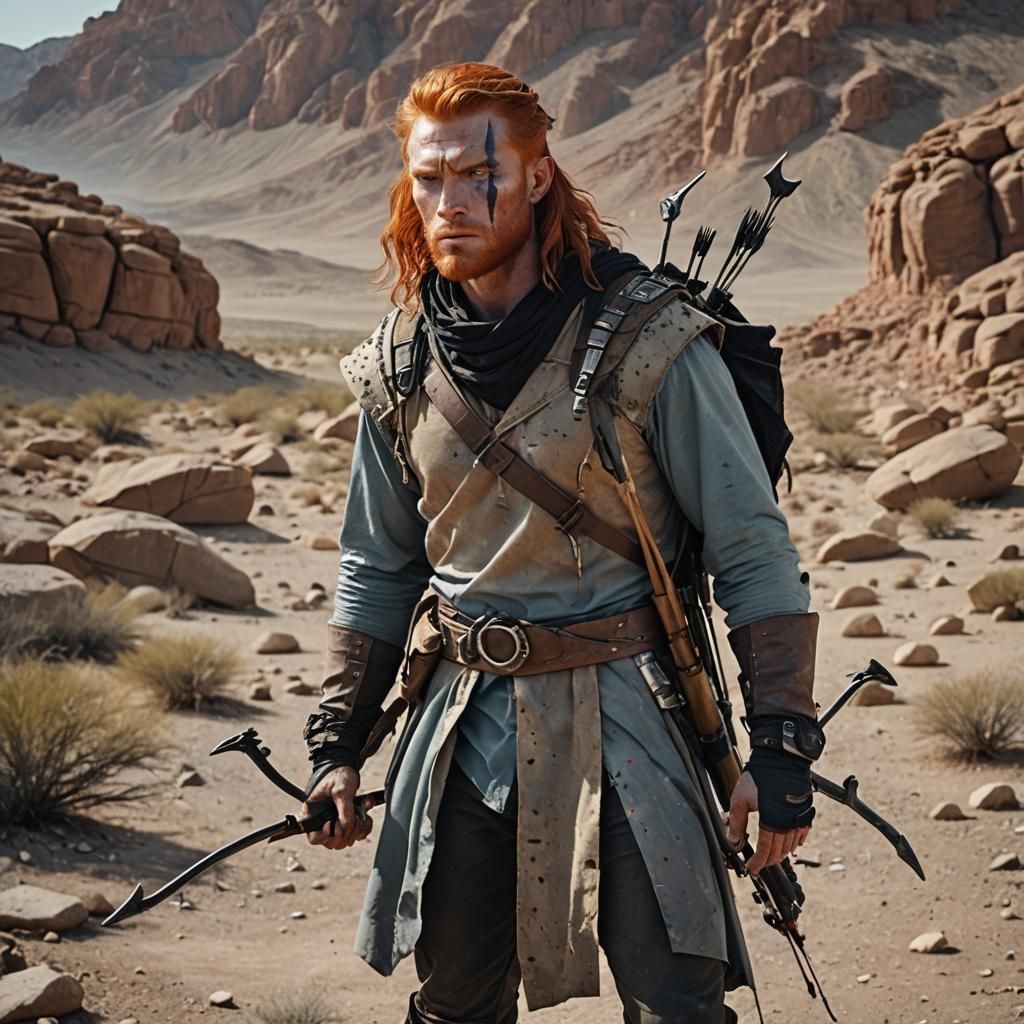 Aiel Warrior in Rocky Desert Wasteland