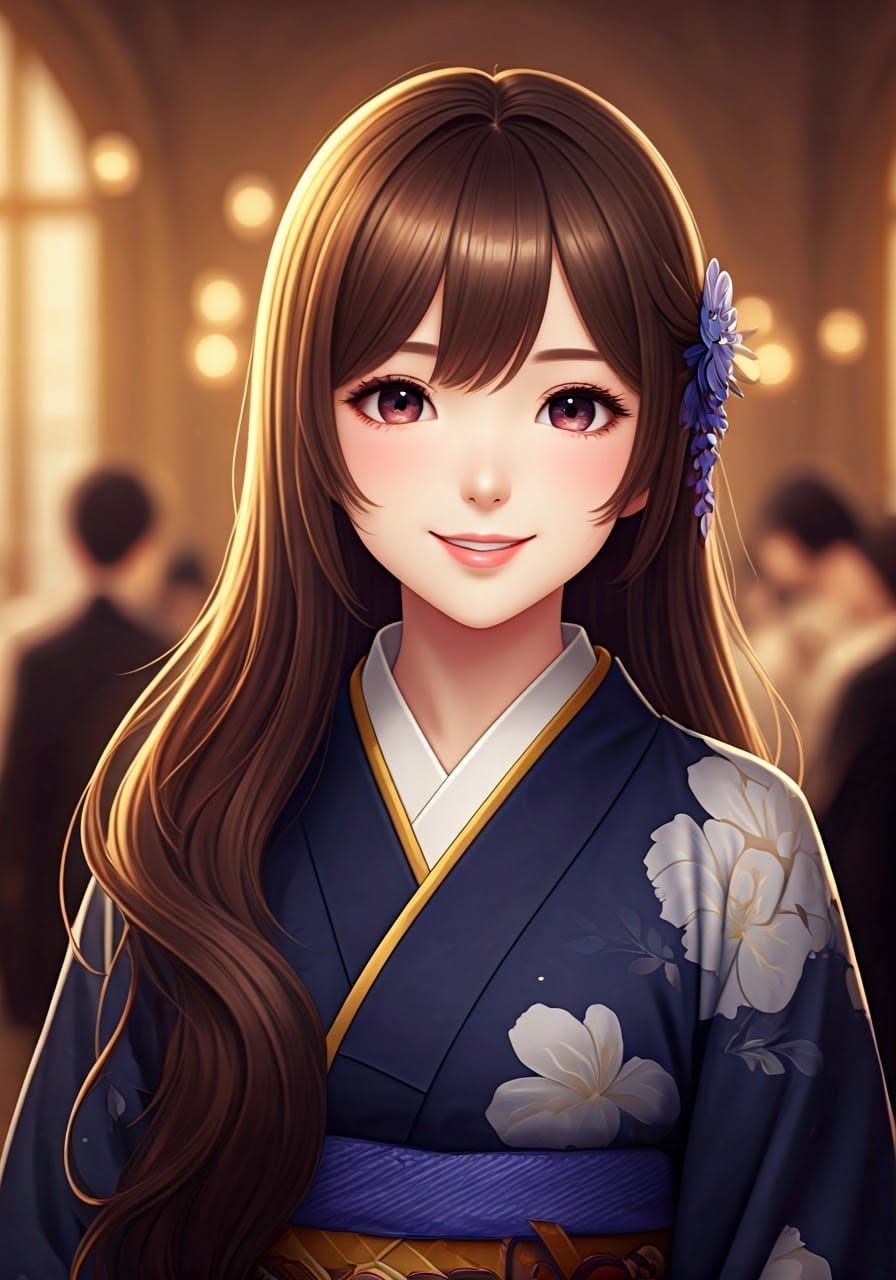 Elegant Woman at Wedding Reception in Anime Style