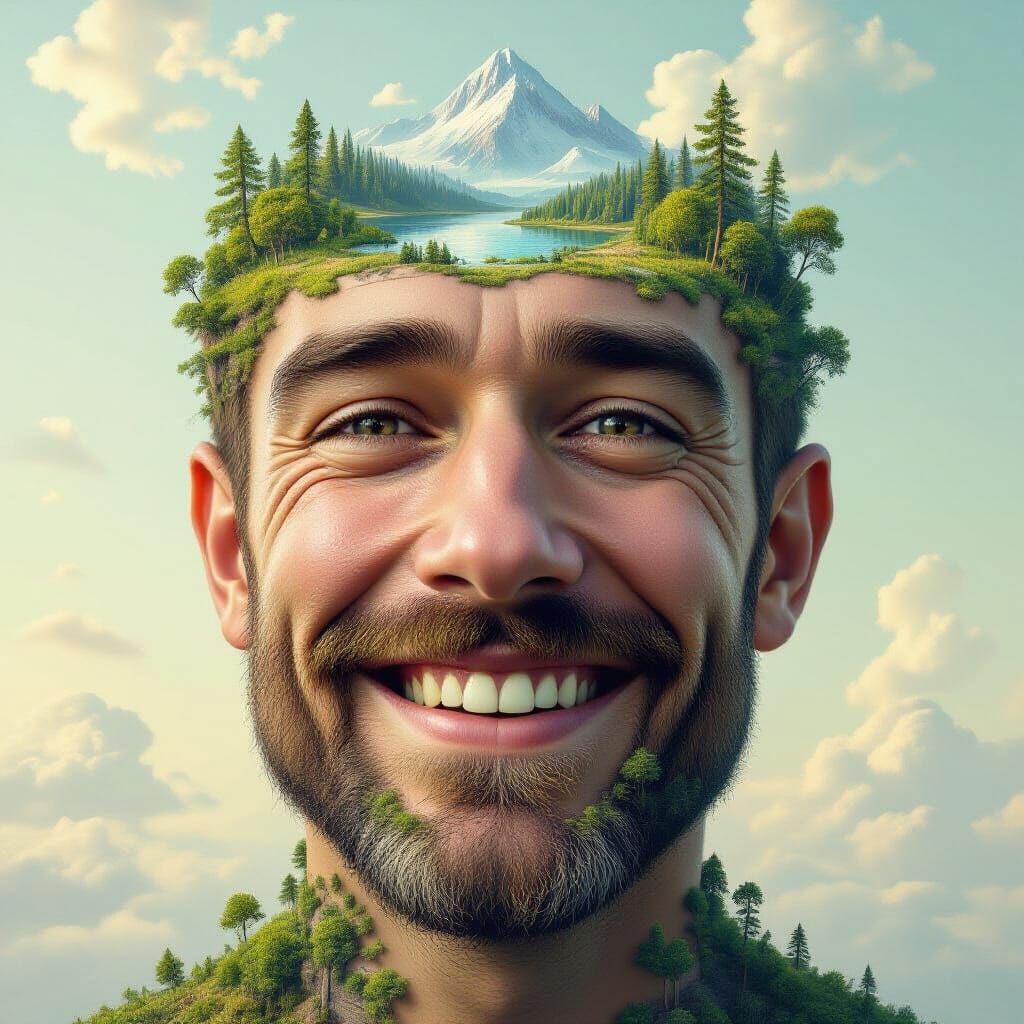 Giant Portrait Made of Miniature Landscapes