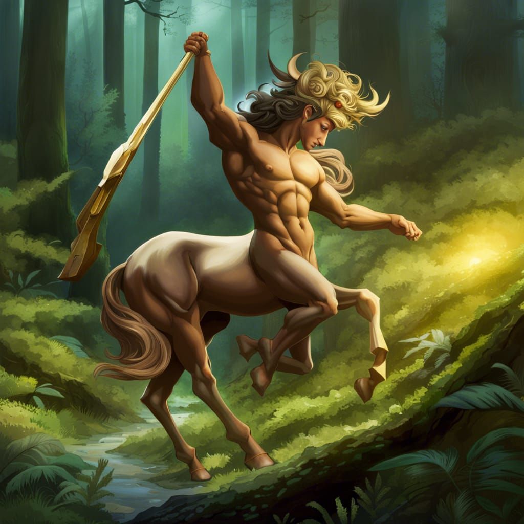 Centaur in Verdant Forest: Mythological Strength and Grace