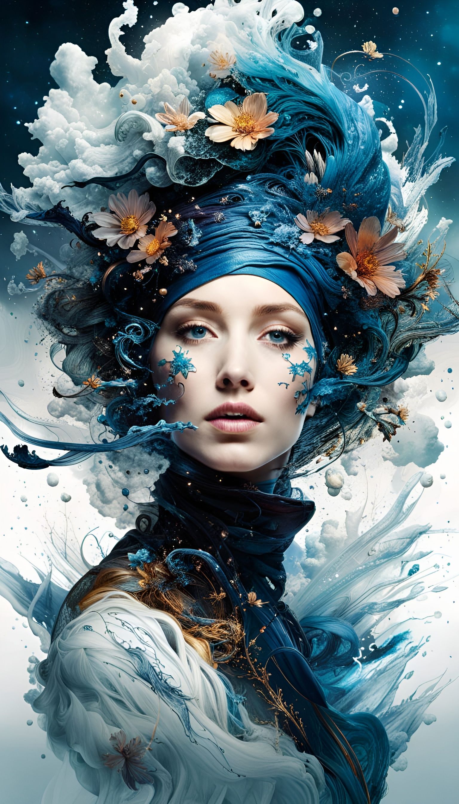 Stardust Lady in Space: Inkblot Oil Painting