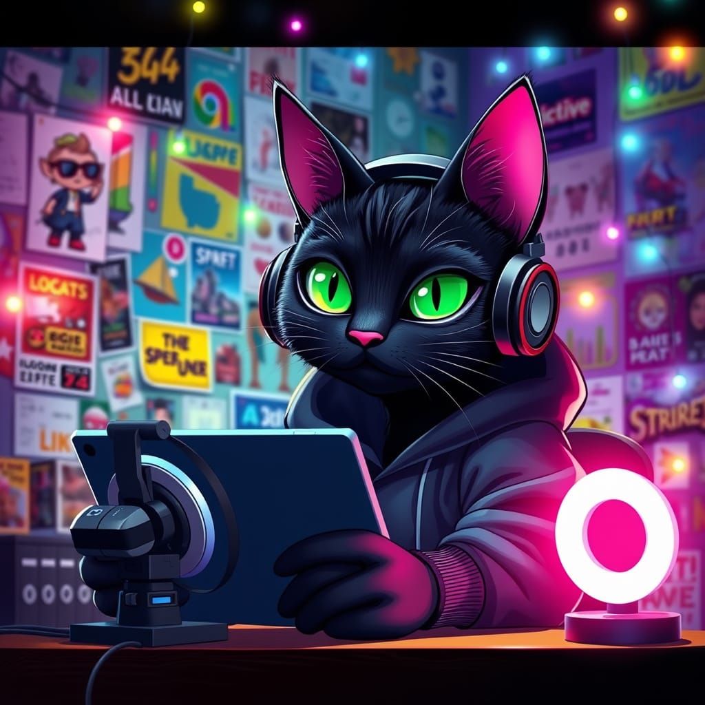 Cat Influencer Recording Video as Digital Art