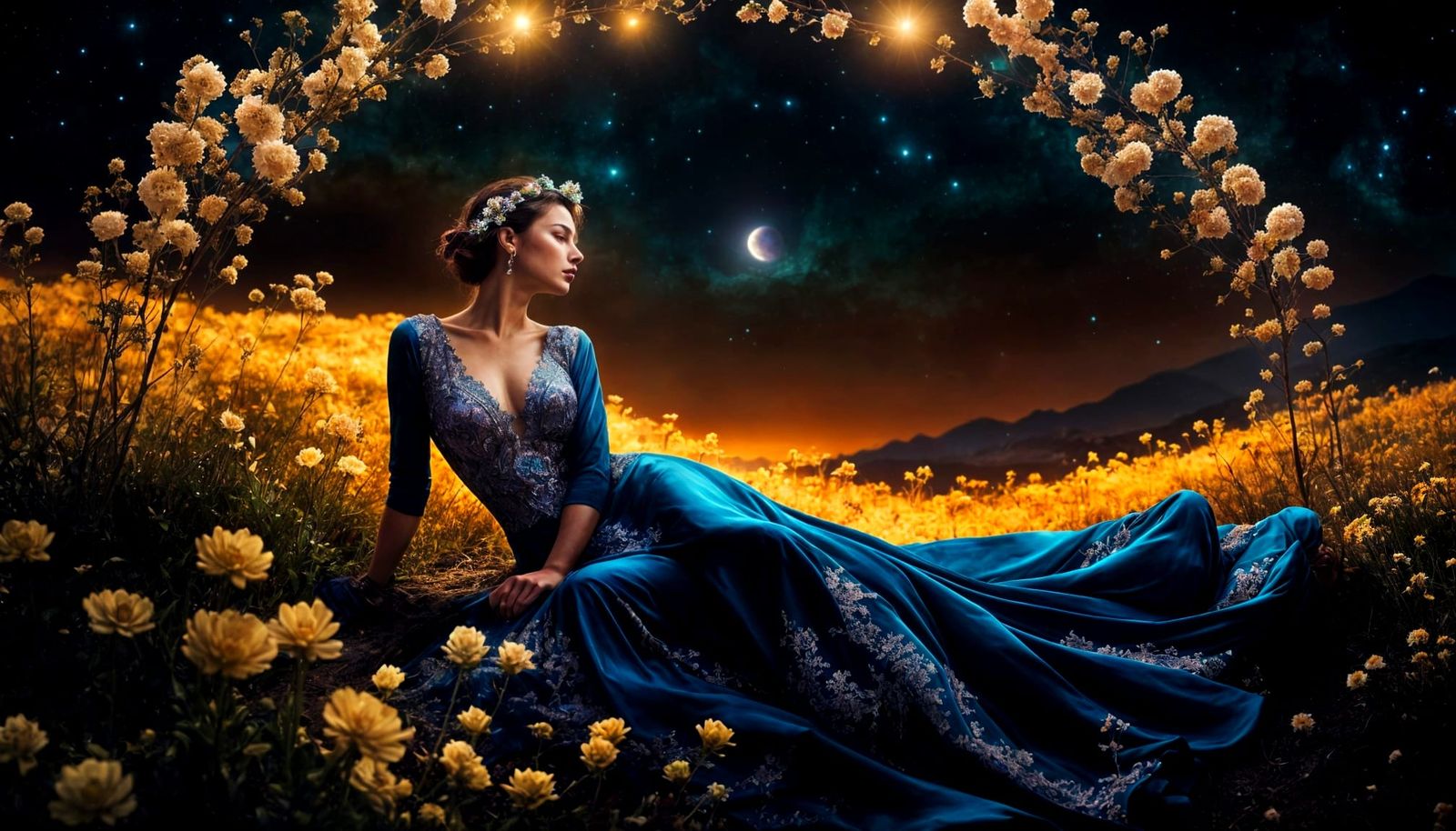 Cosmic Spring: Lady Resting on a Hill