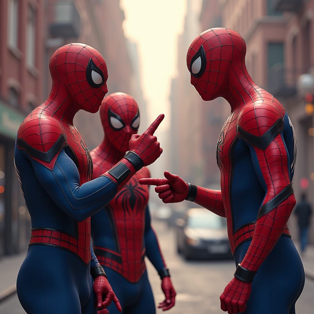 Three Spider-Man Figures Pointing Meme