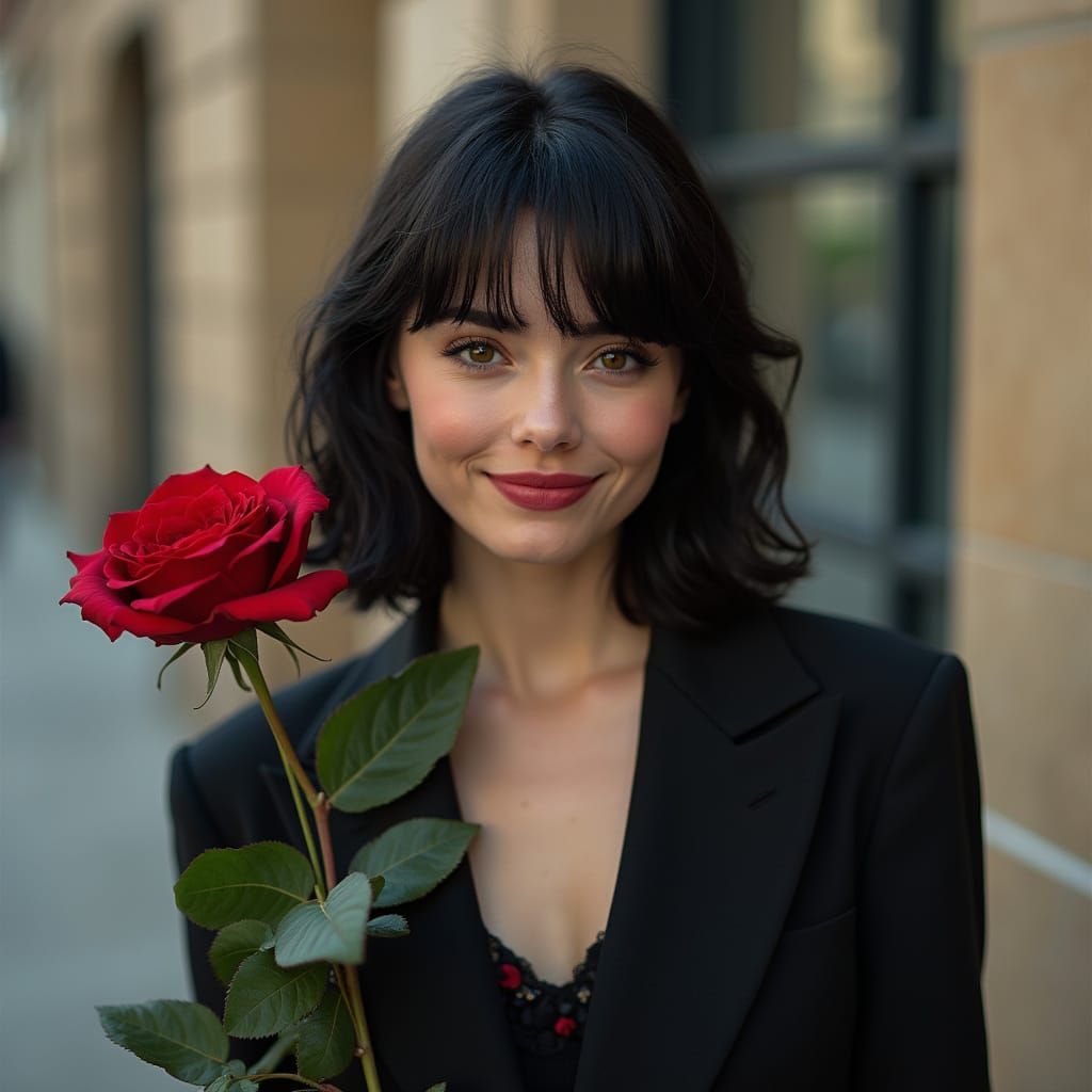 British Actress with Oversized Rose, Leibovitz Style