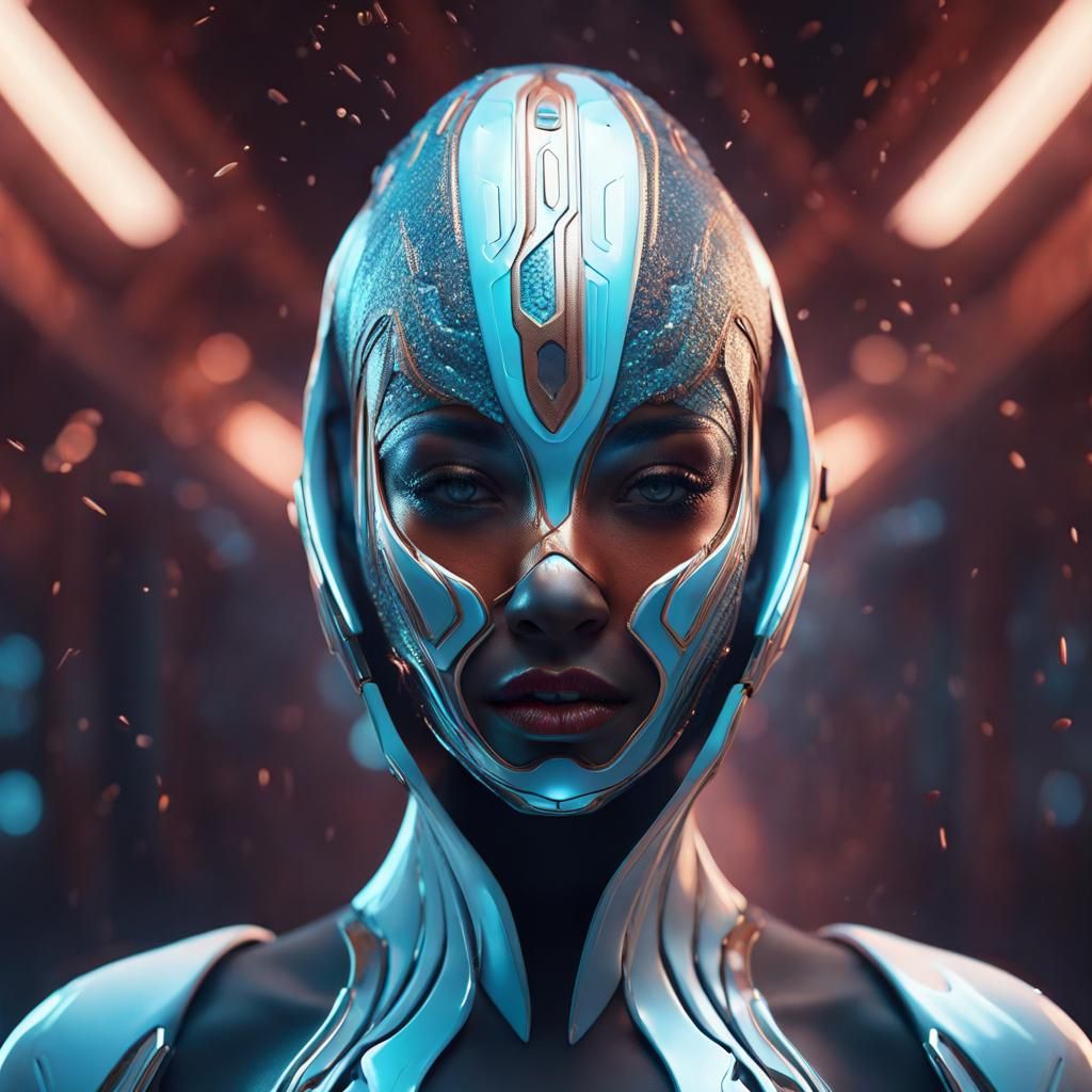 Futuristic Woman with Face Mask in Detailed Matte Painting