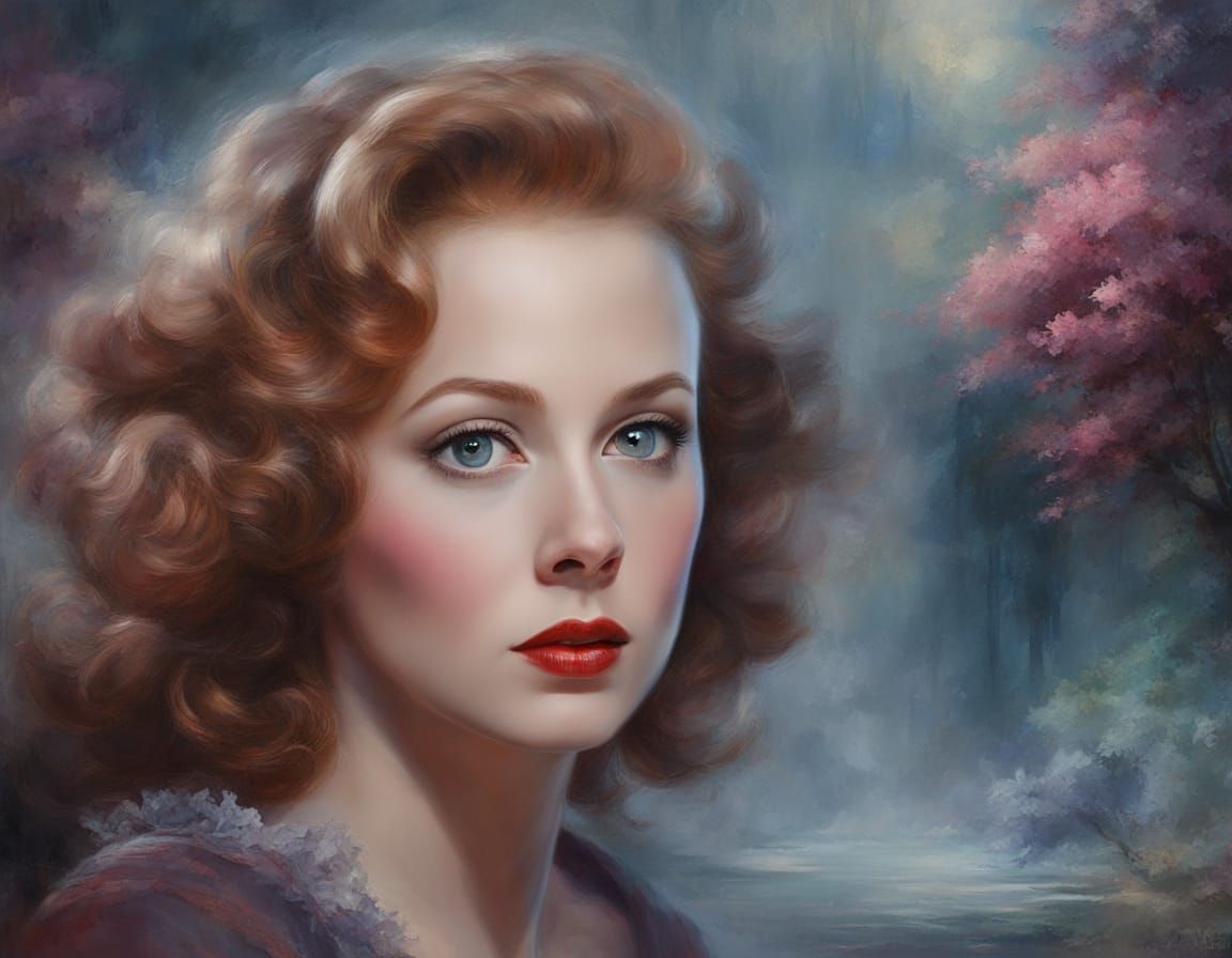 Susan Hayward 1951 Movie Poster Portrait in Impasto Chalk Ar...