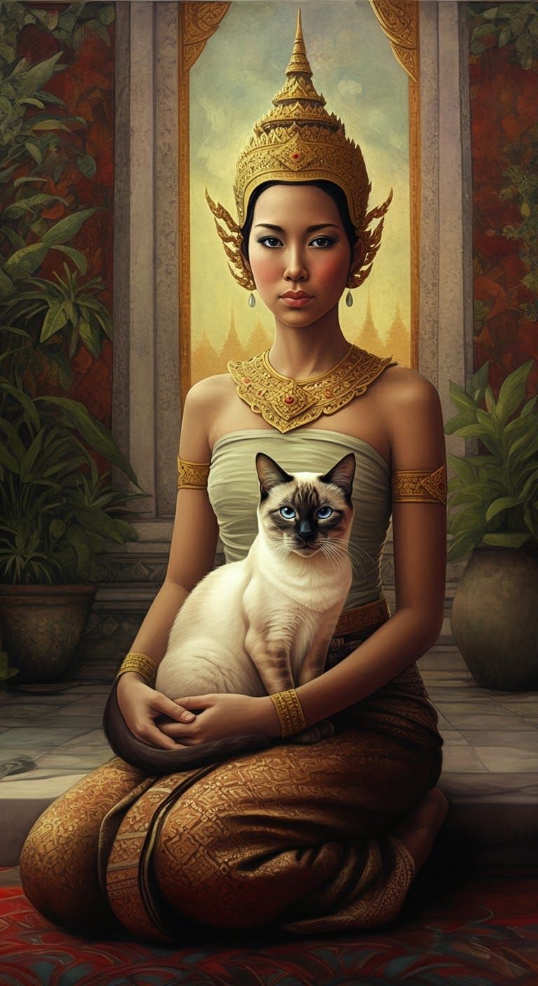 Refined Siamese Cat in Dreamy Thai Setting